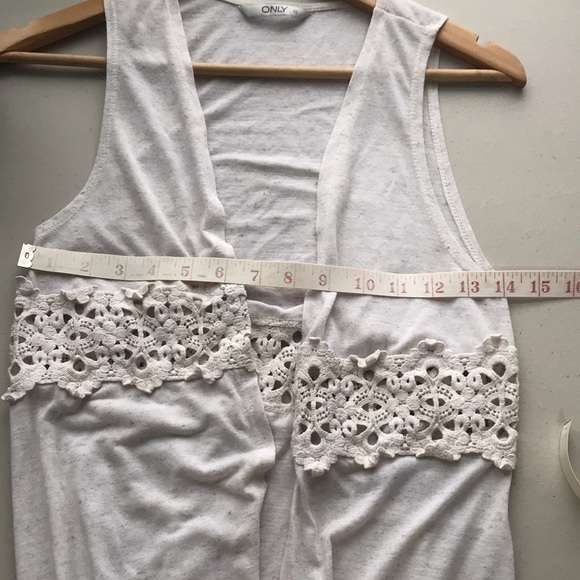 Only LONG DETAILED WAISTCOAT linen blend crochet lace vest cardigan XS - Picture 9 of 10